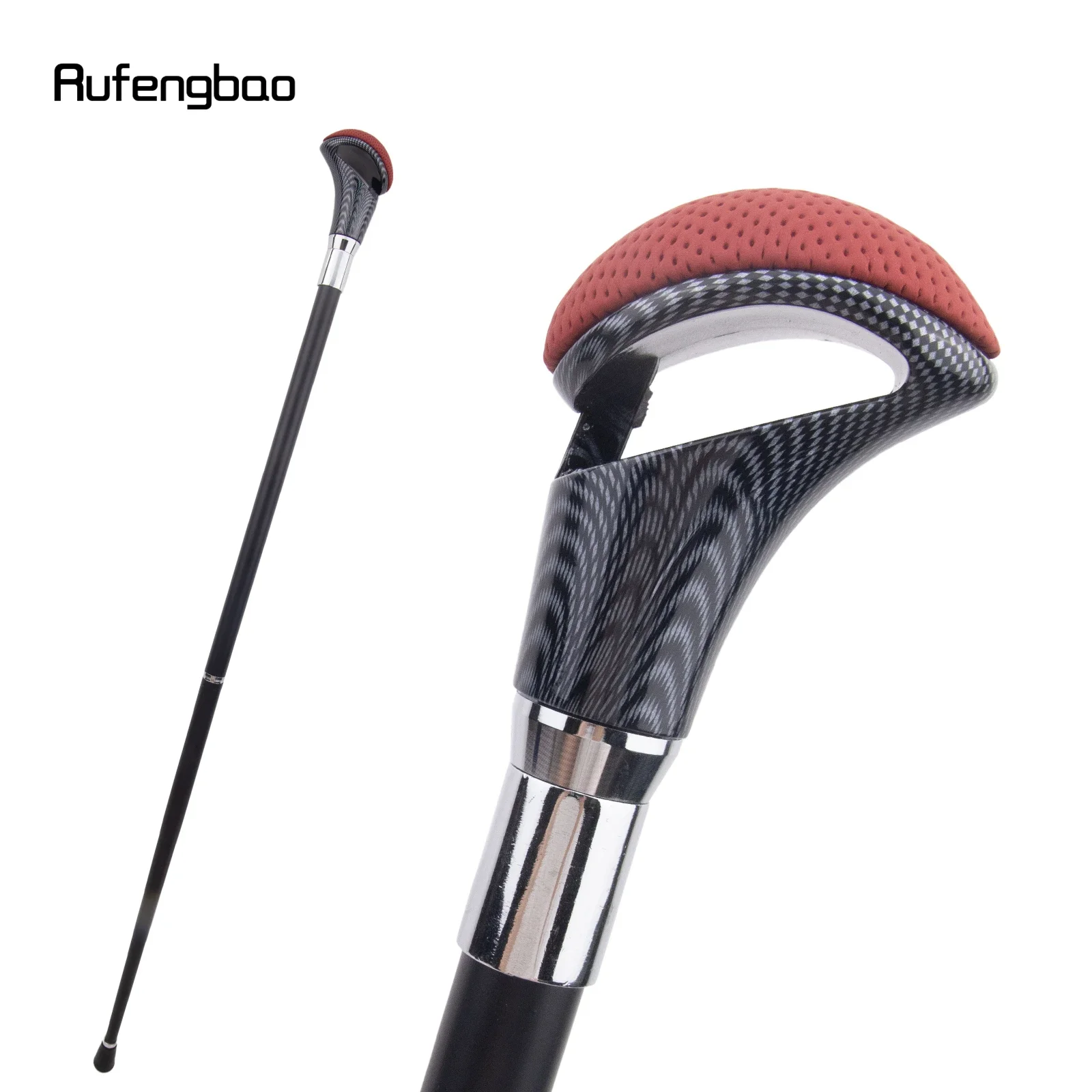 Red Black Leather Silver Walking Cane Fashion Decorative  Stick Elegant Cosplay Cane Crosier 94cm  Performance Stage Cane