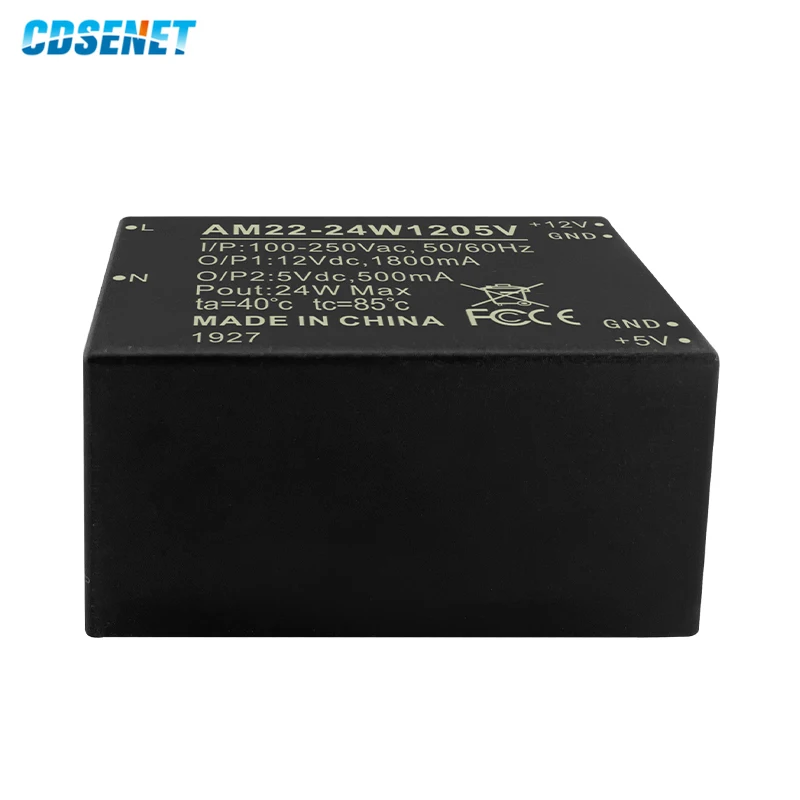 24 واط/12 واط AC-DC المزدوج الناتج باك وحدة امدادات الطاقة جهد واسع 100 ~ 250VAC إلى 12 فولت 5 فولت AM22-12/24W1205V الصف الصناعي