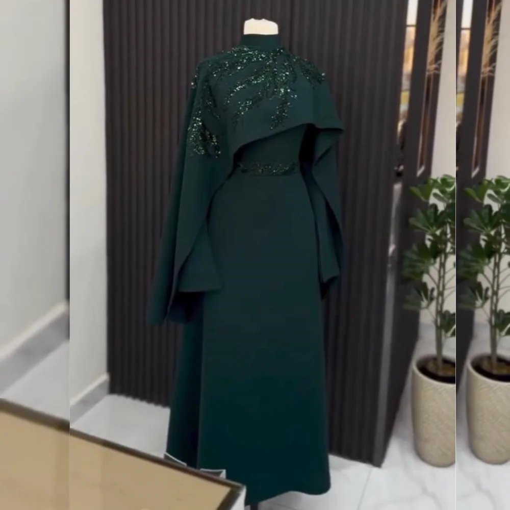 فساتين متوسطة الطول مخصصة من الجيرسيه مطرزة بياقة عالية على شكل حرف a مناسبة مخصصة للنساء كلاسيكية للسهرة متألقة أنيقة لحفلات الزفاف #1