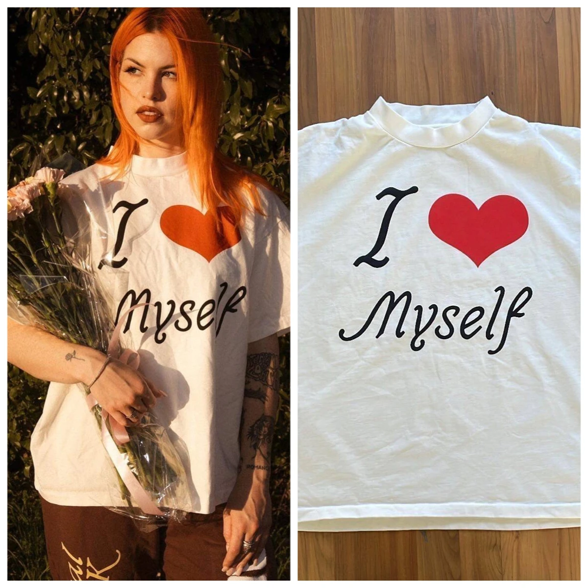 

Cartoon American Style Retro Love English Design Men and Women Pure Cotton Short-sleeved T-shirt Senior Sense White Top