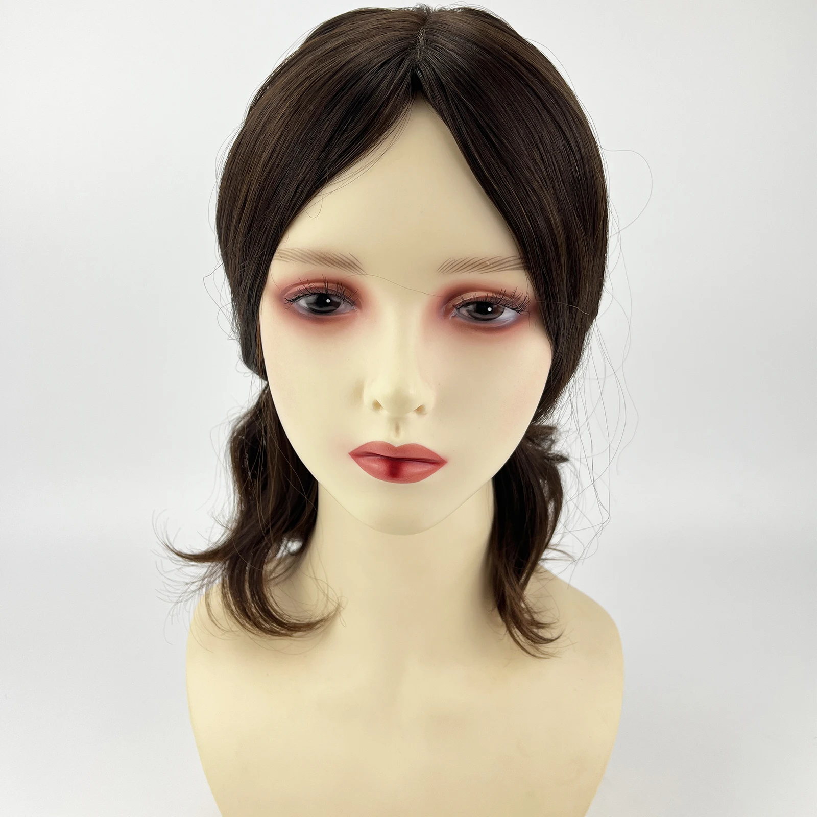 شعر بشري مموج طبيعي شعر مستعار يهودي للنساء قاعدة من الجلد الحريري مع مقاطع في شعر مستعار شعر بشري أوروبي أصلي كوشير #3