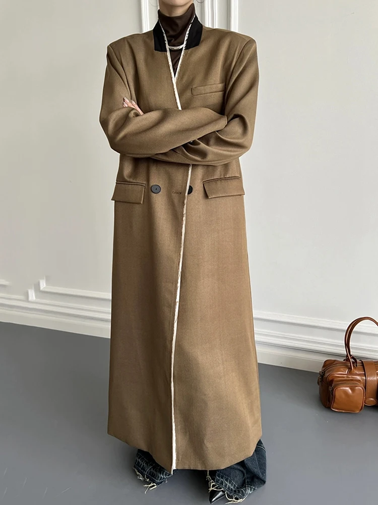 [Lanmrem] elegante Büro Dame Quaste Design Wind jacke Frauen Zweireiher Temperament lange Trench weibliche Mäntel 2024 neu