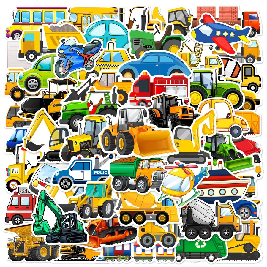120 Cartoon Engineering Vehicle Transportation Graffiti Stickers Birthday Party Water Cup Waterproof Children's Stickers