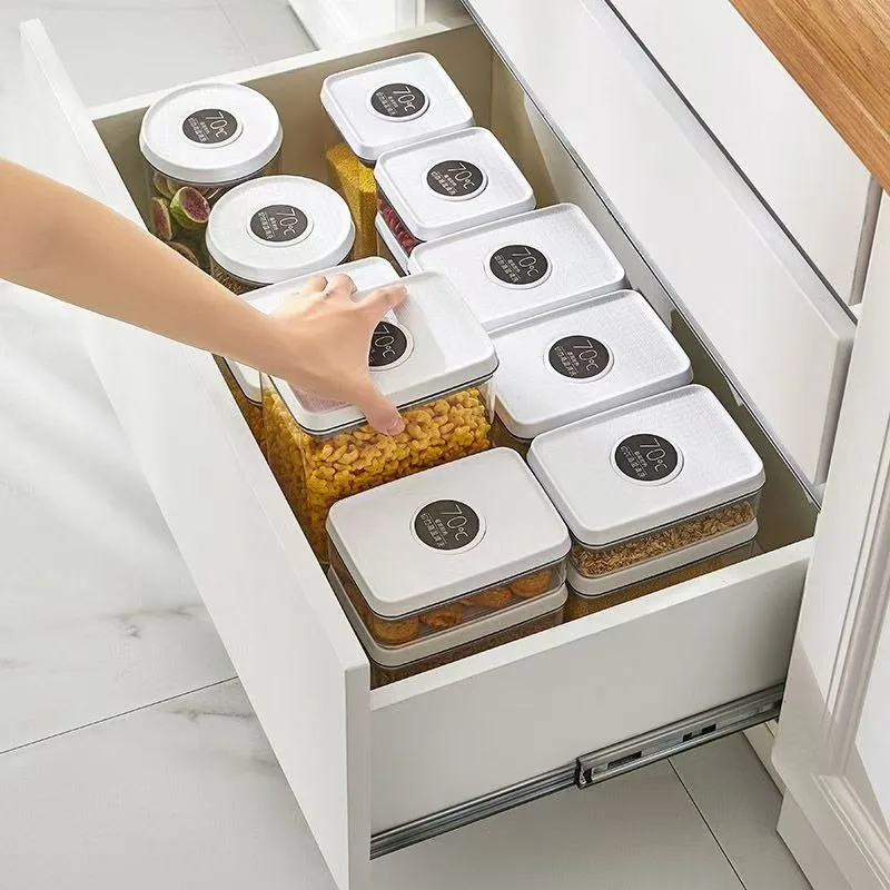 7PCS Press Sealed Food Storage Box Set Dry Cereal Grain Bucket Moisture Proof Kitchen Container for Snack Professional Home Use