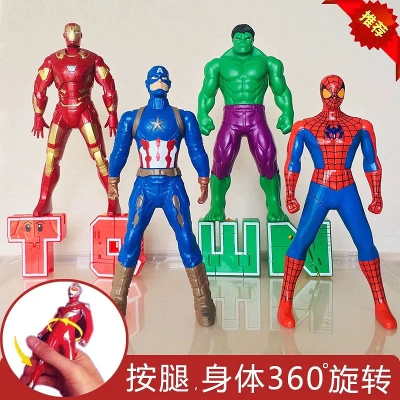 Brinquedo feito à mão da Marvel Comics para crianças, ornamentos do Homem de Ferro e Homem-Aranha, Press and Rotate, the Avengers