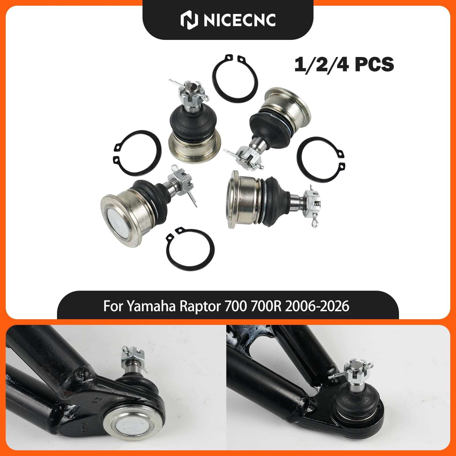 NICECNC 1/2/4PCS ATV Upper Lower ARM Ball Joint Fit For Yamaha RAPTOR 700 700R 2011-2023 660R YFZ450 YFZ450R GRIZZLY Accessories