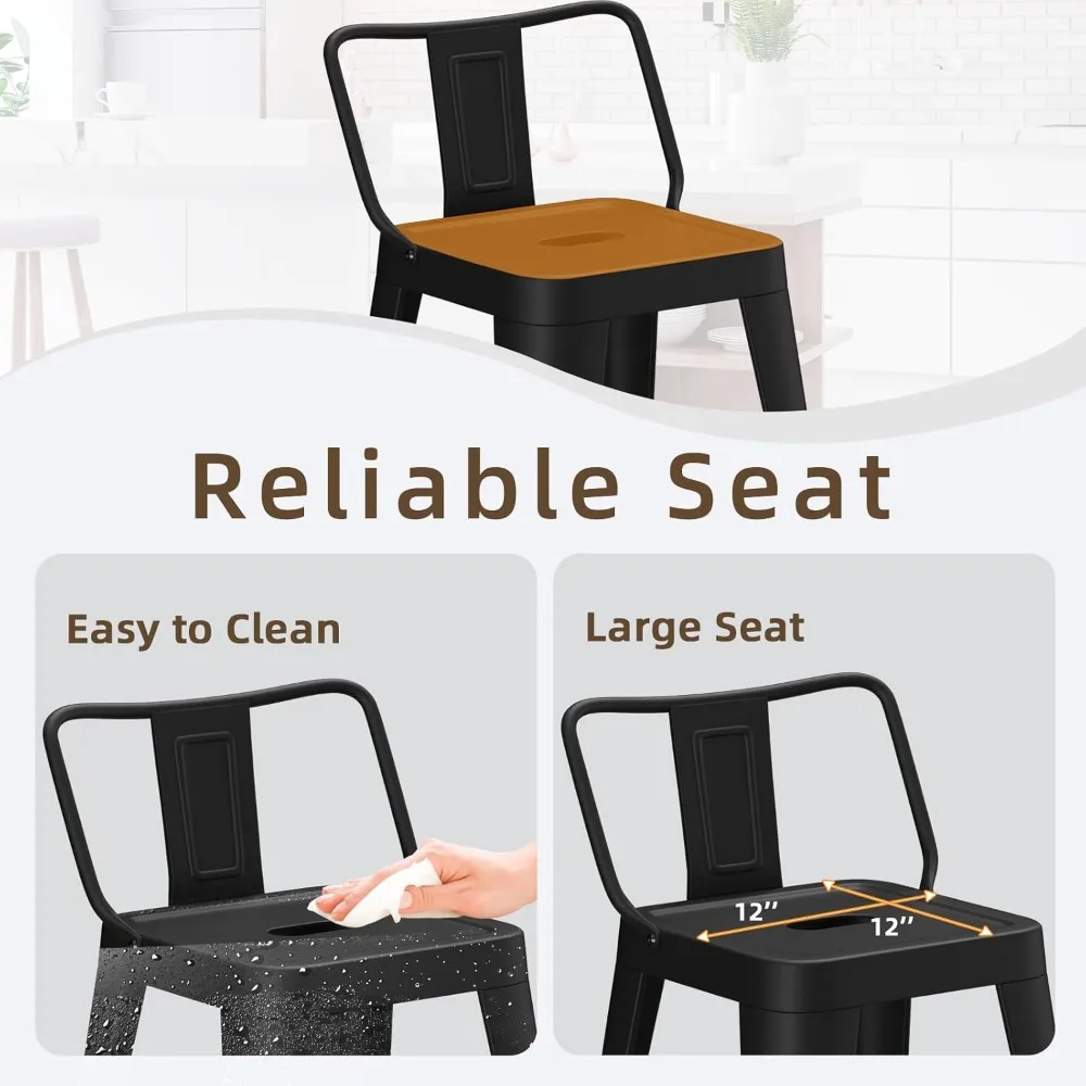 مقاعد بار معدنية، مقاعد بار ذات ارتفاع مضاد مع ظهر منخفض، كراسي بار صناعية حديثة للمطبخ (أسود غير لامع #5