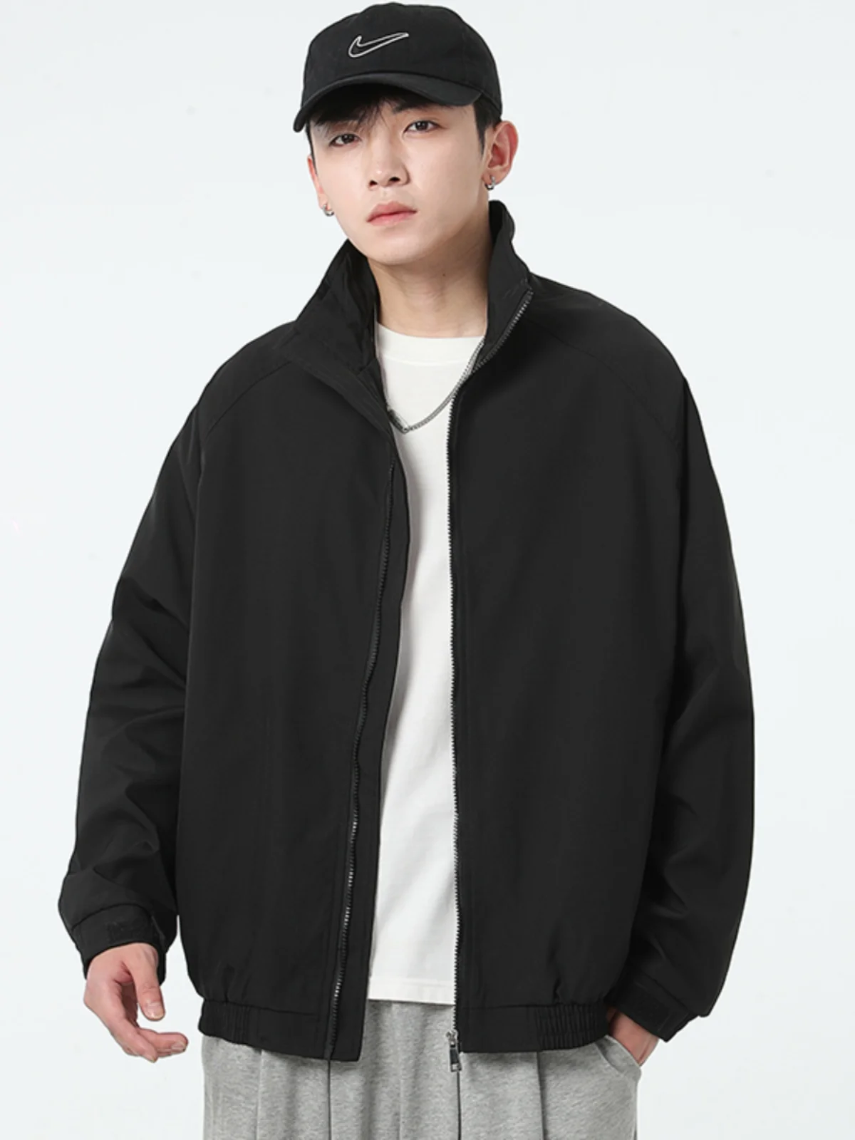 Loose Fit Japanese Style Casual Jacket for Men Pure Color Stand Collar Trendy Korean Version Spring Autumn Outerwear