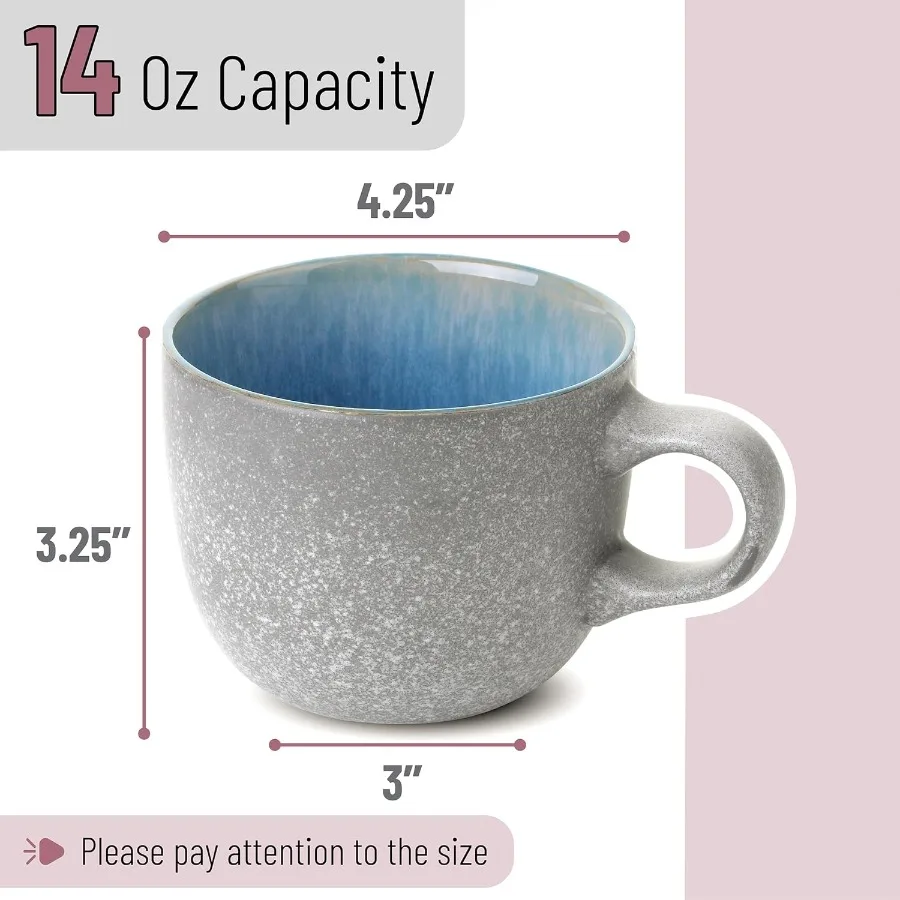 مجموعة من 6 أكواب قهوة سعة 14 أونصة للاستخدام اليومي وهدايا العطلات فناجين قهوة سيراميك متينة بتصميم أنيق مثالي لشركة Morning Co