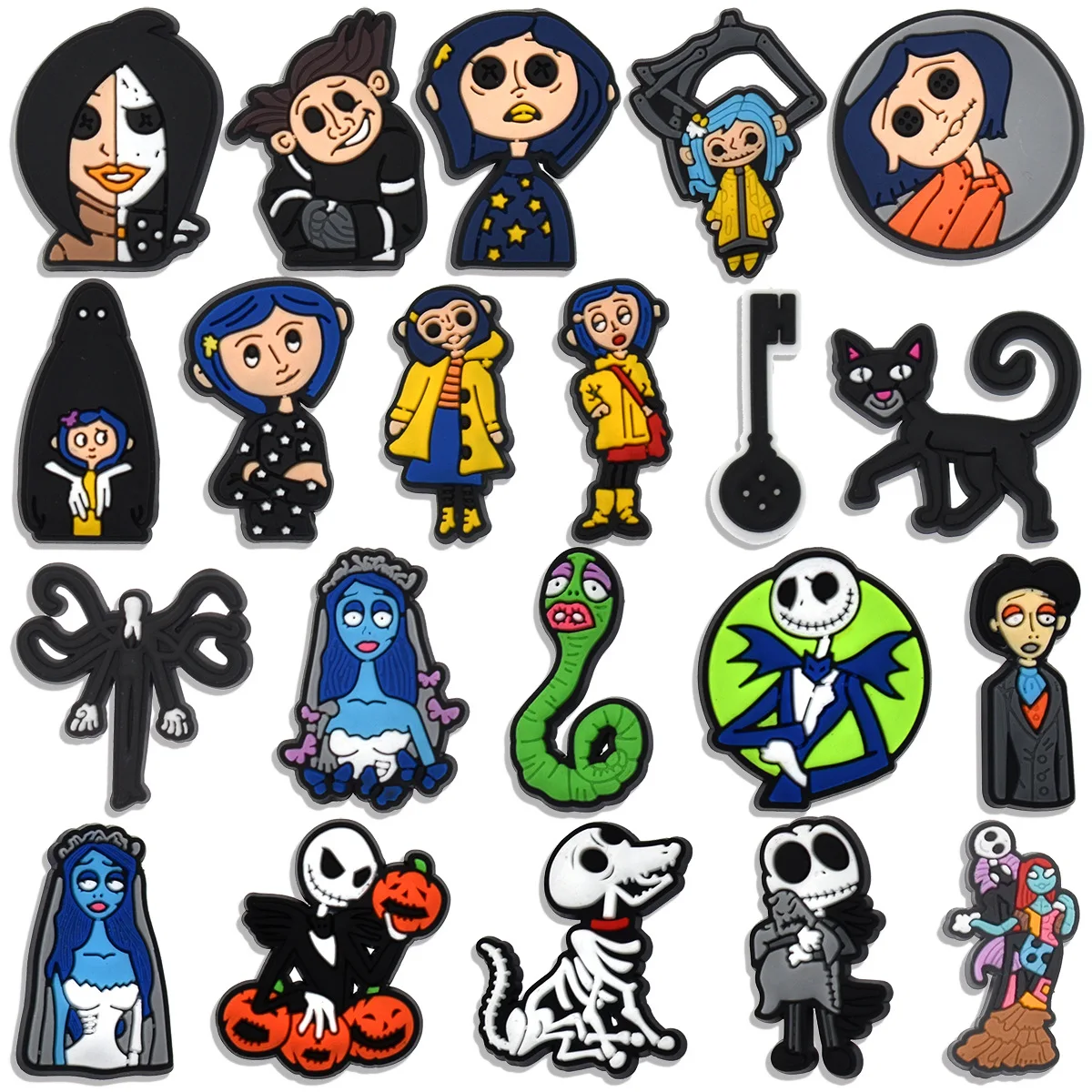 

21Pcs Movie Coraline The Secret Door Shoe Buckle Charms Cartoon Shoes Decorate Fit Clog Sandals Buckle Aceessories Kids Gifts