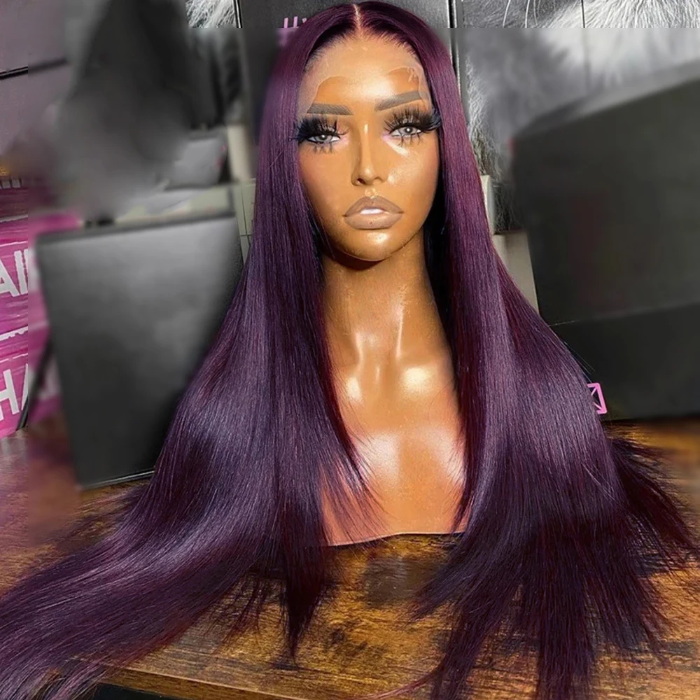 Elia Hair Dark Purple Human Hair Wig 30 Inches 13x6 Lace Frontal Human Hair Wigs for Women Remy Straight 13x4 Lace Front Wig