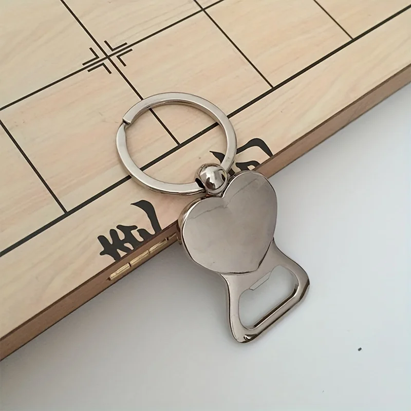 1Pc Stainless Steel Heart‑Shaped Keychain Bottle Opener, Portable No‑Power Beer Bottle Opener, Great for Party Favors & Holiday