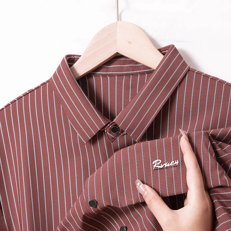 Camisas casuales elásticas para hombre Camisa de vestir a rayas de manga larga Camisas de trabajo de negocios sin arrugas Camisa de vacaciones