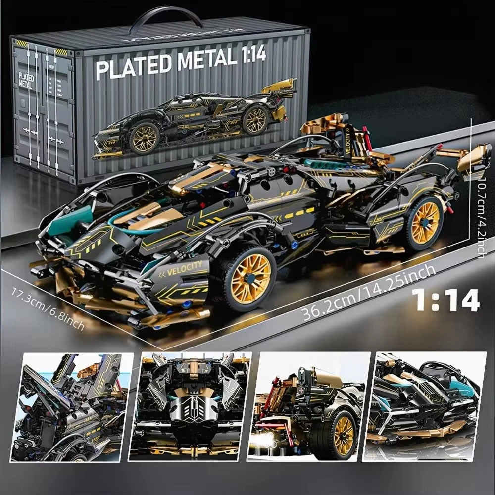 

1:14 Scale Supercar Building Blocks Model Kit, DIY Sports Car Construction Toy, Collection Gift for Teens & Adults Age 12+