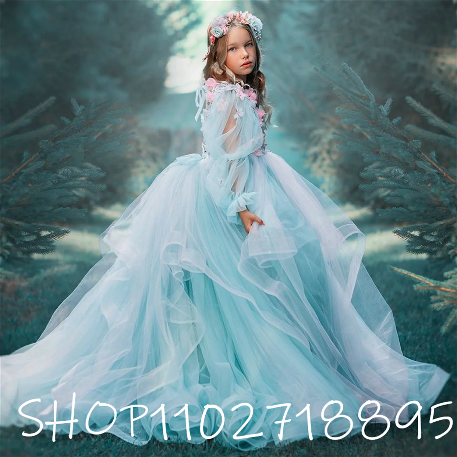 Flower Girl Dress For Weddings Tulle Appliques Bow Girls Party Gown First Communion Dress Kids Princess Pageant Dress