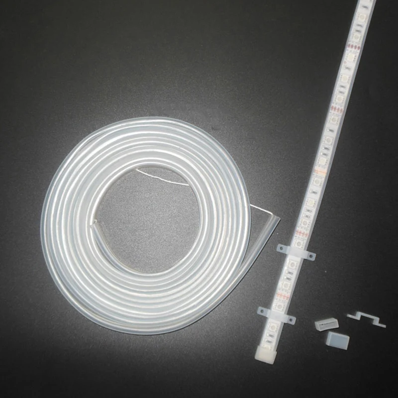 8/10/12Mm Led Transparent Silicone Tube Led Light Strip Accessory Ip67 Outdoor Waterproof Sleeve with End Cap Fixing Clip