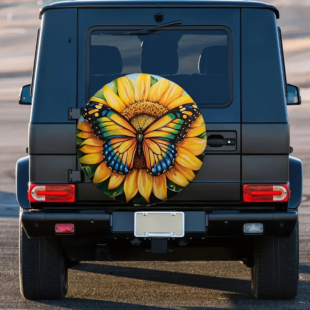 Sunflower Butterfly Tire Cover Premium Polyester Weather Resistant Spare Wheel Protector