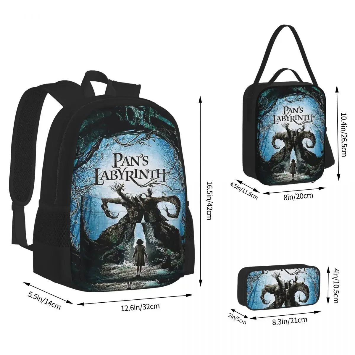 Pan's Labyrinth Movie Poster Backpacks Bookbag Students School Bags Cartoon Kids Rucksack Lunch Bag Pen Bag Three-Piece Set