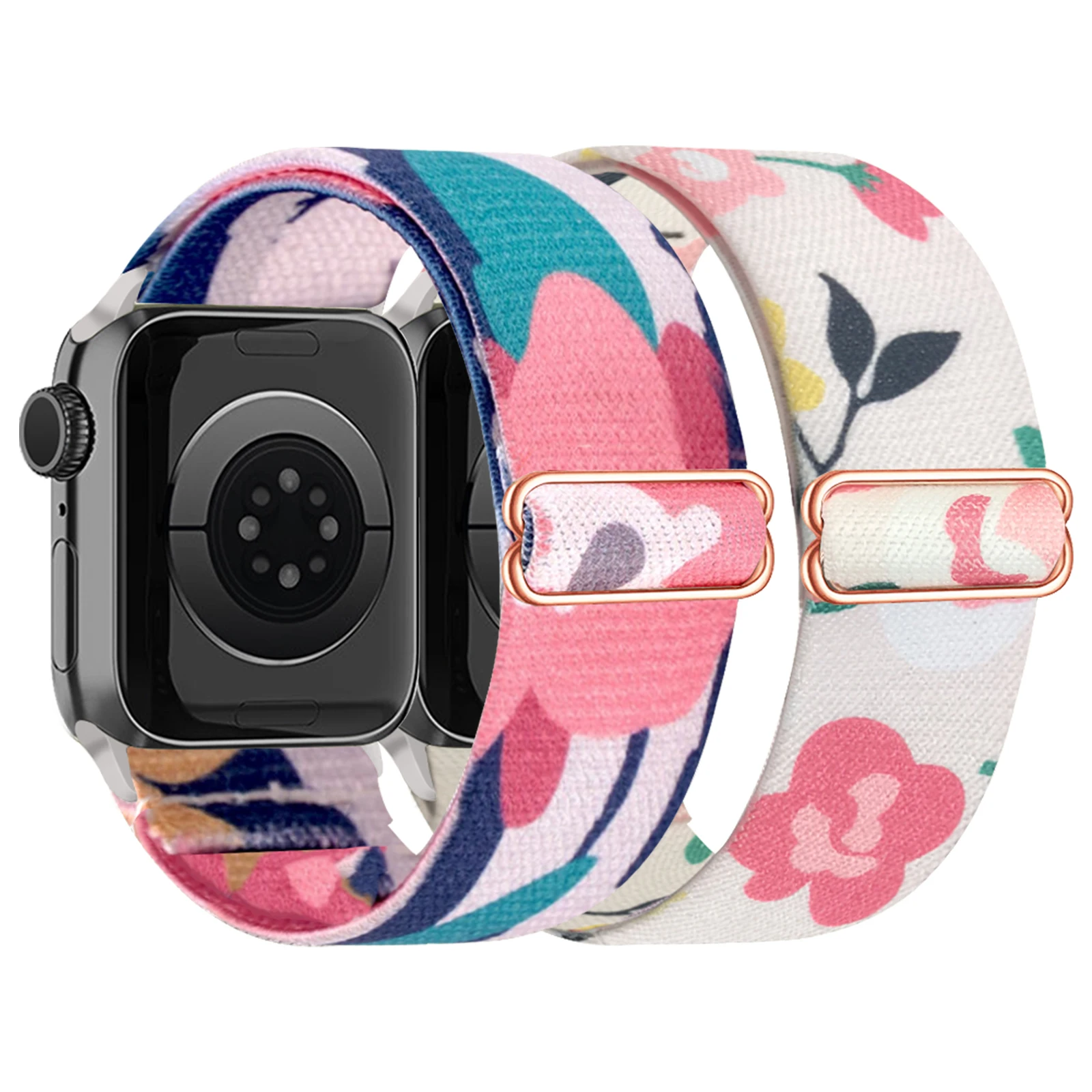 Cute Flower Pattern Stretchy Band Compatible with Apple Watch Bands 38mm 40mm 41mm 42mm 44mm 45mm 49mm Women , Nylon Elastic Rep