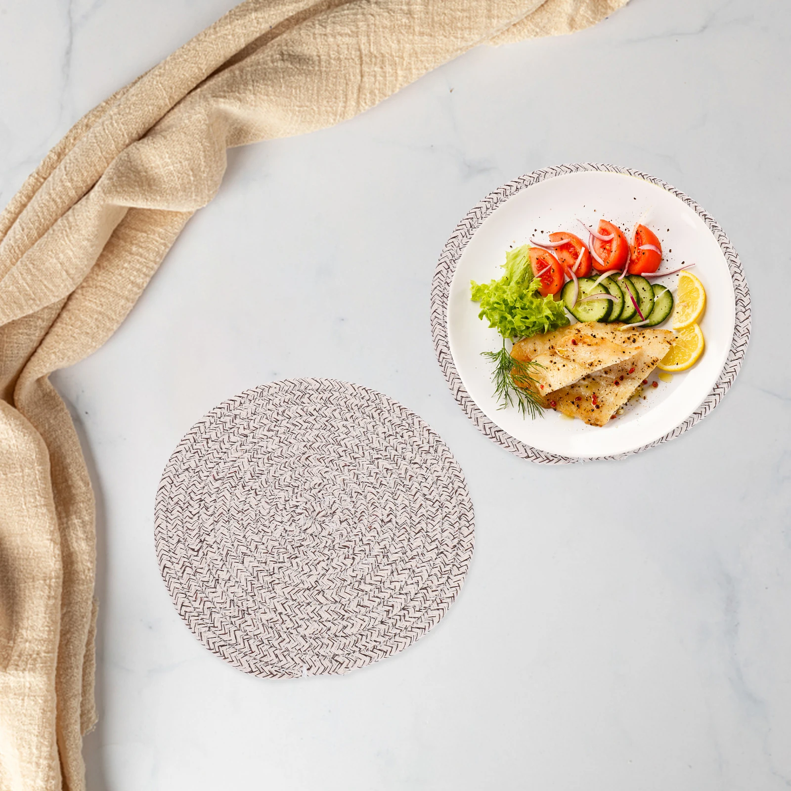 

1 set Cotton Rope Heat Insulation Placemat Set Woven Table Mat Bowl Pad Coffee Kitchen Decor Anti Skid Coaster
