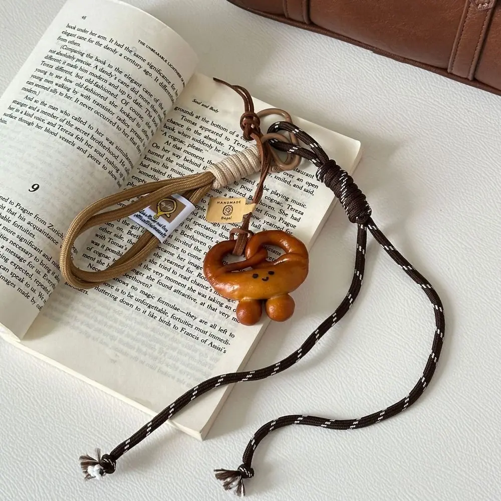 Bagel Alkaline Bread Key Chain Bag Charms Bag Decoration Braid Rope Bag Pendant Nylon Key Ring Woven Rope Pendant