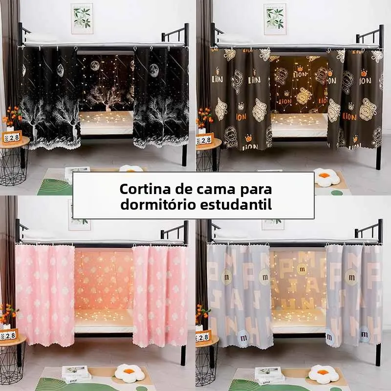 Cortina de Privacidade Integrada para Beliche de Dormitório Estudantil Grande, Divisória de Quarto Superior e Inferior com Me...