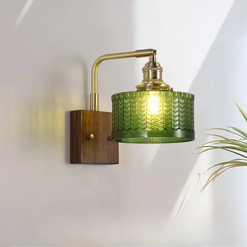 

Wabi Sansi wind wall lamp retro Japanese walnut color master bedroom study living room bedroom bedside bathroom restaurant B & B