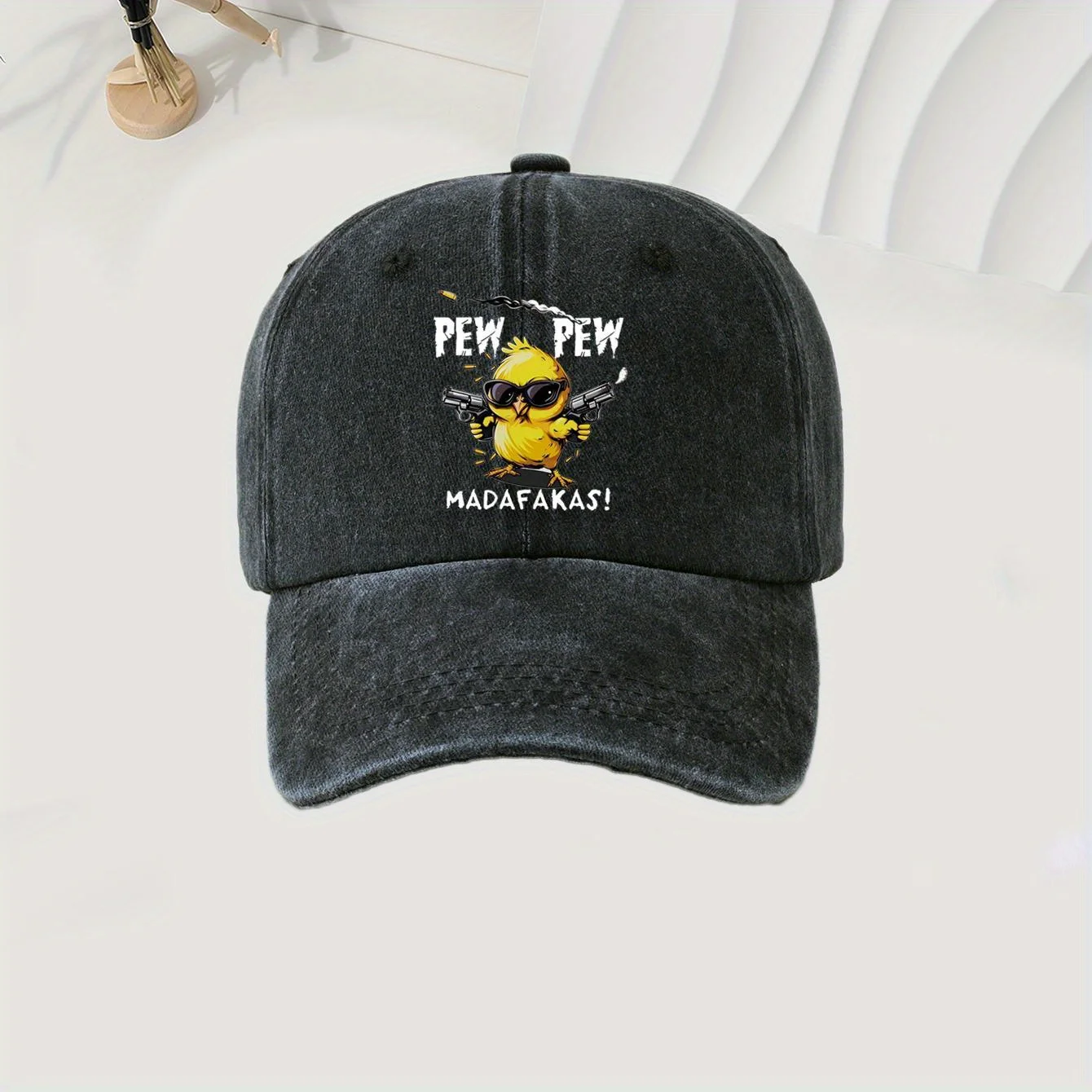 Cool Chick Cartoon Print Baseball Cap Vintage Washed Adjustable Cotton Hat for Outdoor Activities