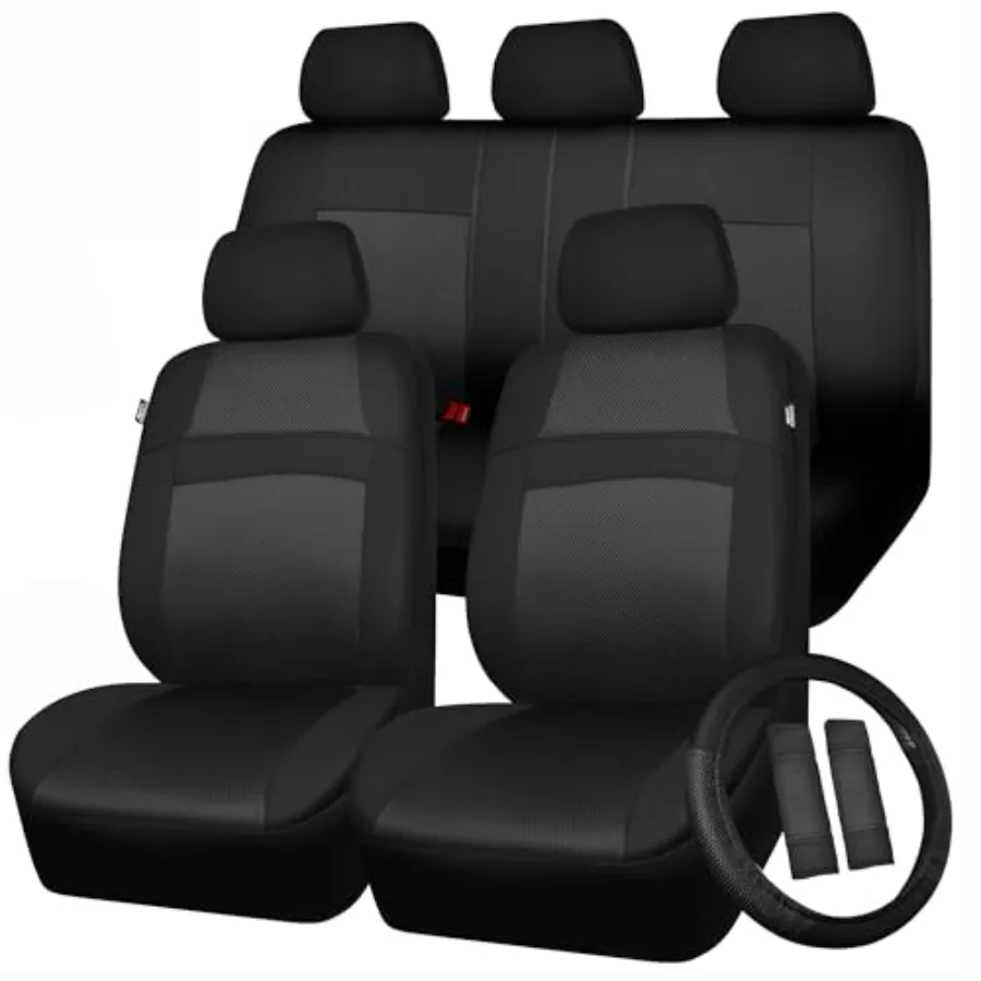 

Universal 13PCS 3D Air Mesh Car Seat Covers -100% Breathable Seat Covers s Steering Wheel and Belt Cover Airbag and Rear Split