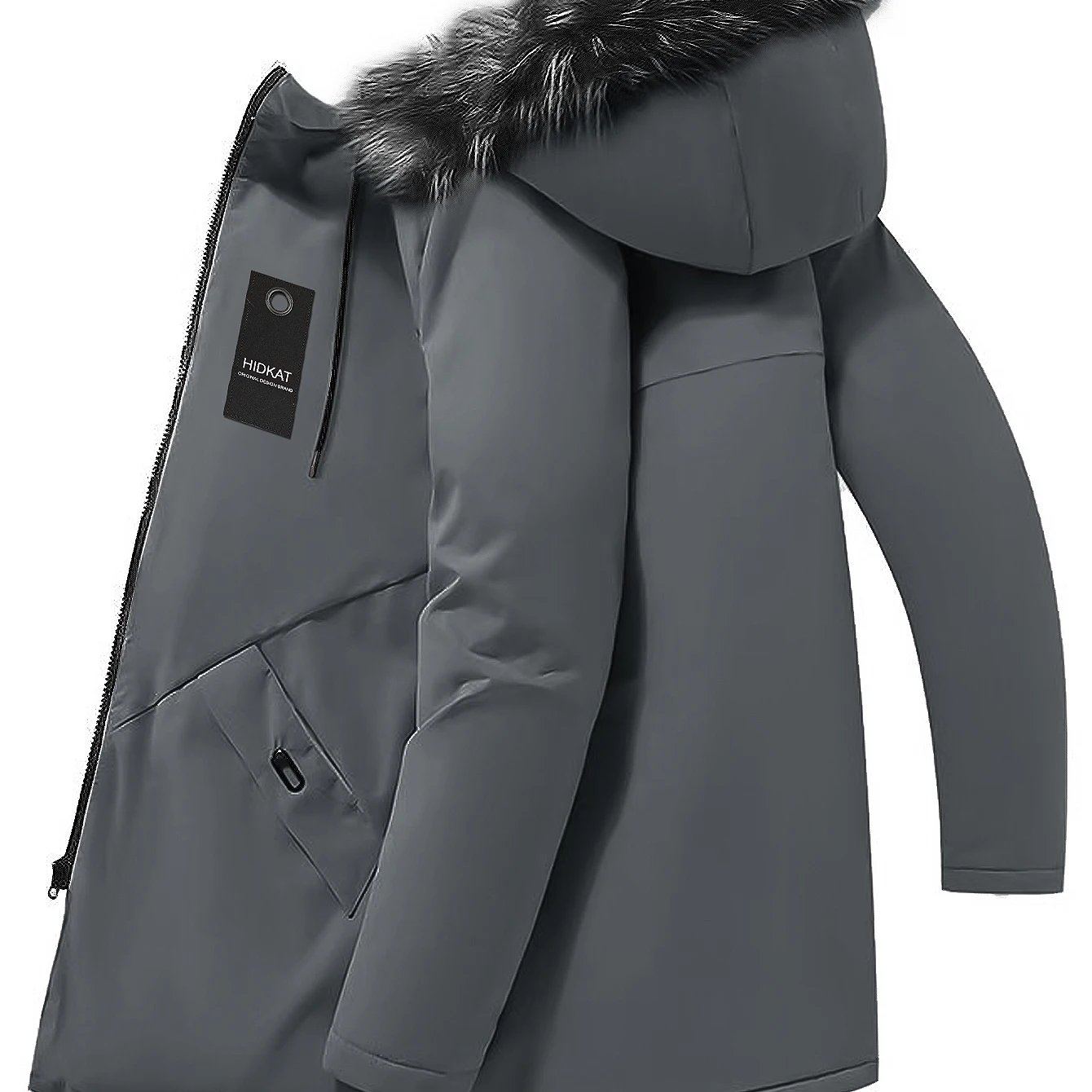 

Men's Mid-Length Cotton Jaet 2508 with Hood Thiened Floing Loose Fit Pure Color Faionable Urban Sle Winter Coat