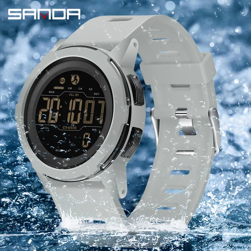 SANDA Brand Men Watches Sports Passometer Calories 50M Waterproof LED Digital Watch Military Wristwatch Electron Men\'s Watch2189