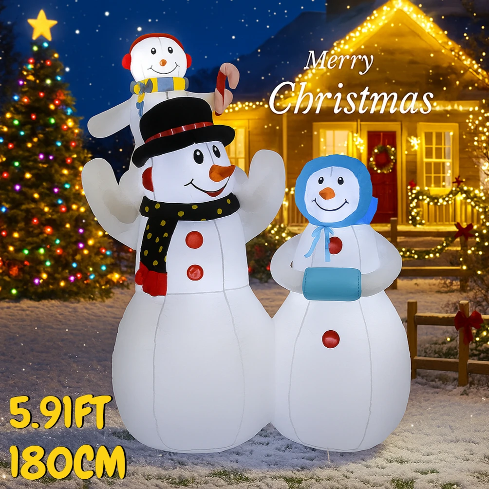 5.91FT لعبة قابلة للنفخ ثلج الأسرة زينة عيد الميلاد لساحة مع أضواء LED لوازم عيد الميلاد الحلي المنزلية هدايا العيد