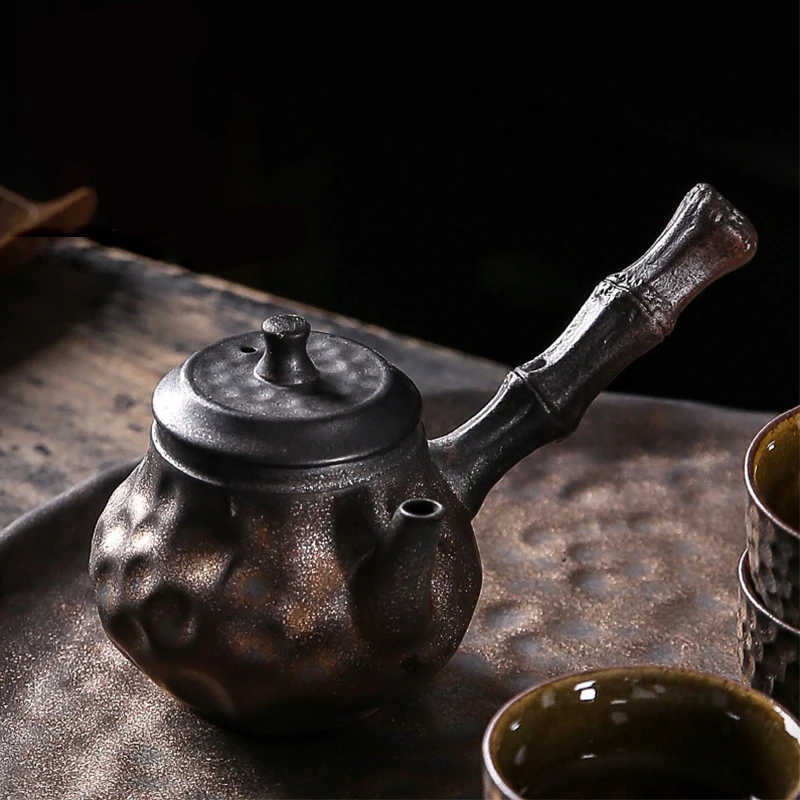 

155ml Bamboo Peak Side Pot Coarse Pottery Kung Fu Tea Set Teapot Ceramic Ball Hole Filter Teapot Exquisite Hand-held Teapot