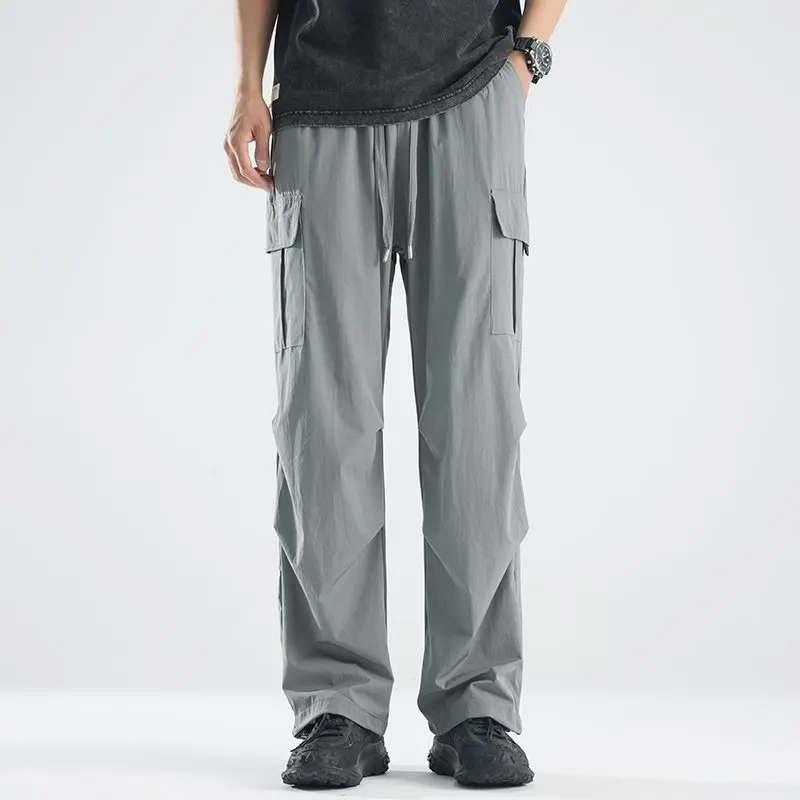 

Мужские повседневные брюки из ледяного шелка, водонепроницаемые, летние, в стиле милитари, с высокой талией, прямые, для молодежи, большие размеры