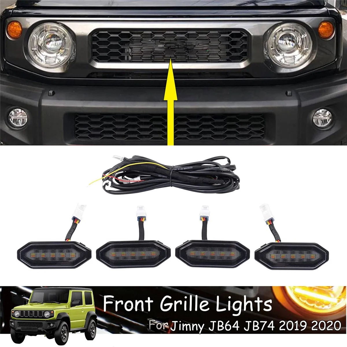 LED Front Grille Lights White External Grille Lamps for Jimny JB64 JB74 2019 2020 2021 High Version