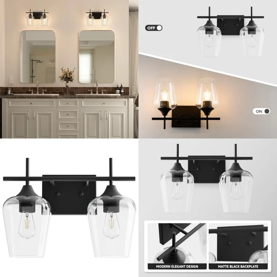 

Bathroom Vanity Light, 2 Light Bathroom Light Fixture Over Mirror, Bathroom Wall Lamp with Clear Glass, Modern Vanity Lighting