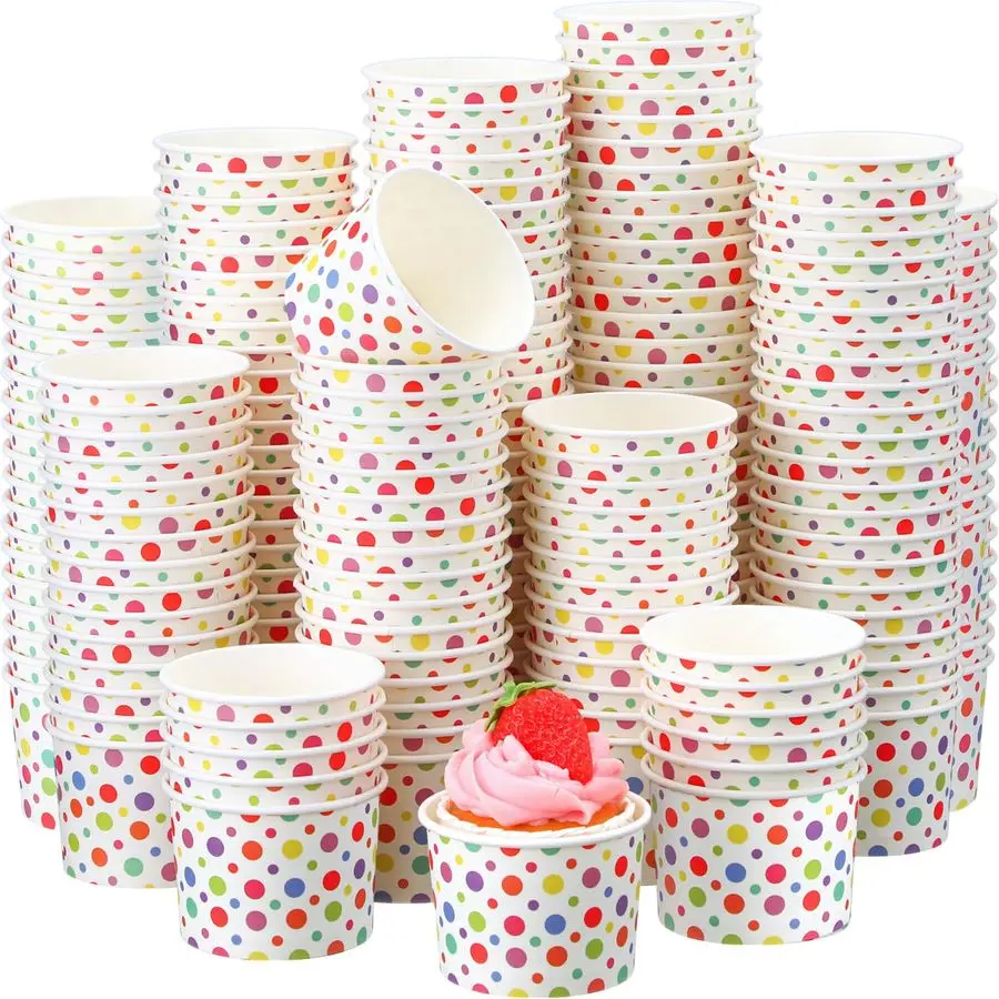 

Набор из 400 бумажных стаканчиков для мороженого Rainbow Polka, 150 мл (5 унций), для вечеринок, одноразовые, для десертов и закусок