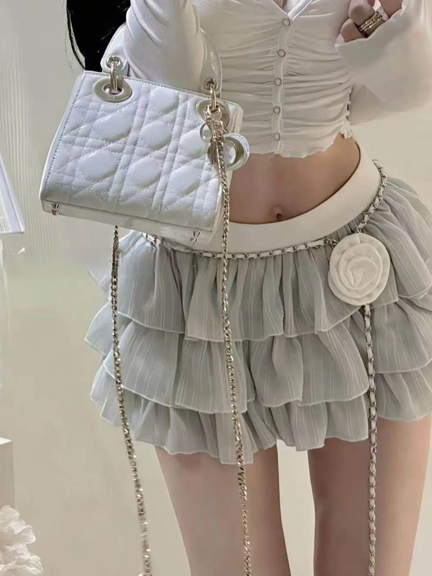 Sweet Fairy Style A-Line Skirt Women's Summer New Chain Waist Belt Anti-Light Elastic Waist Versatile Short Skirt