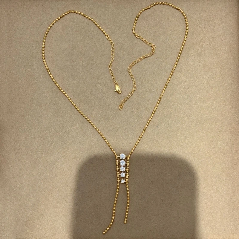Bellux popular Italian imported round bead necklace s925 pure silver thick plated 18k gold light luxury collarbone chain