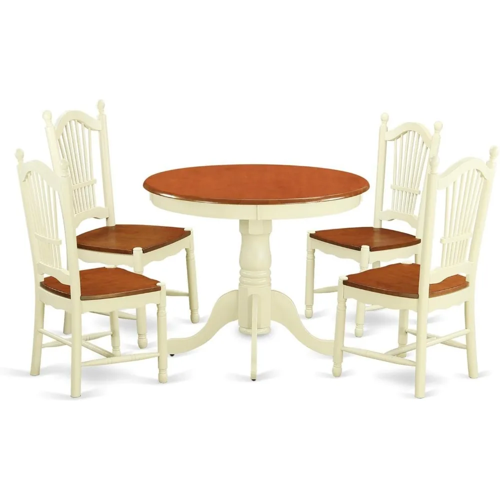 5-Piece Dining Room Furniture Set Includes a Round Kitchen Table with Pedestal and 4 Dining Chairs, 36x36 Inches