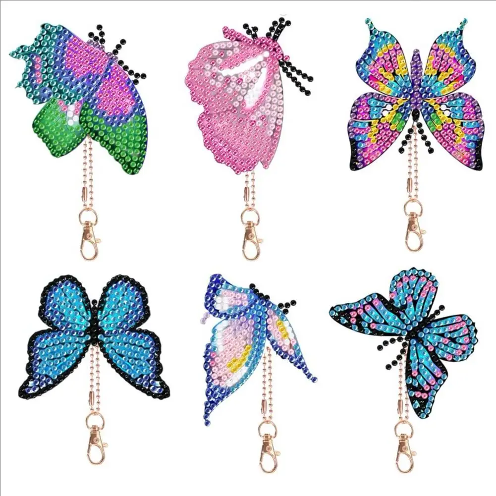 

Cartoon Painted Butterflies DIY Diamond Painting Keychain Mosaic Embroidery Pendant for Adult & Kid Handbag Purse Decor