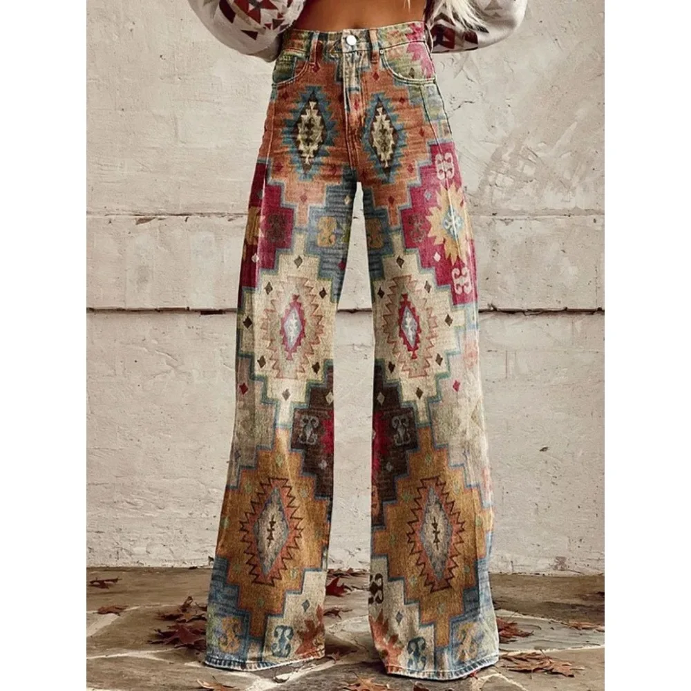 Damen Y2K Retro Print High Waist Wide Leg Pants Hip Hop Punk Streetwear Ästhetische Lässige Weite Hosen mit Taschen XXS-3XL – Detail 14