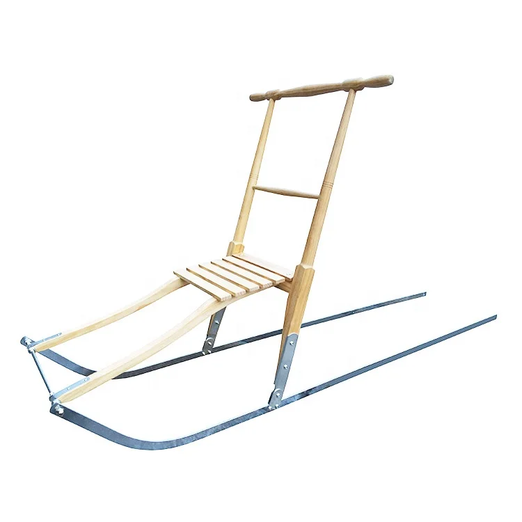 Nordic Wooden Snow Chair Sled Folding Kick Sledge Winter Ice Fishing Scooter Heavy Duty Outdoor Sports Sleds Kids Adult
