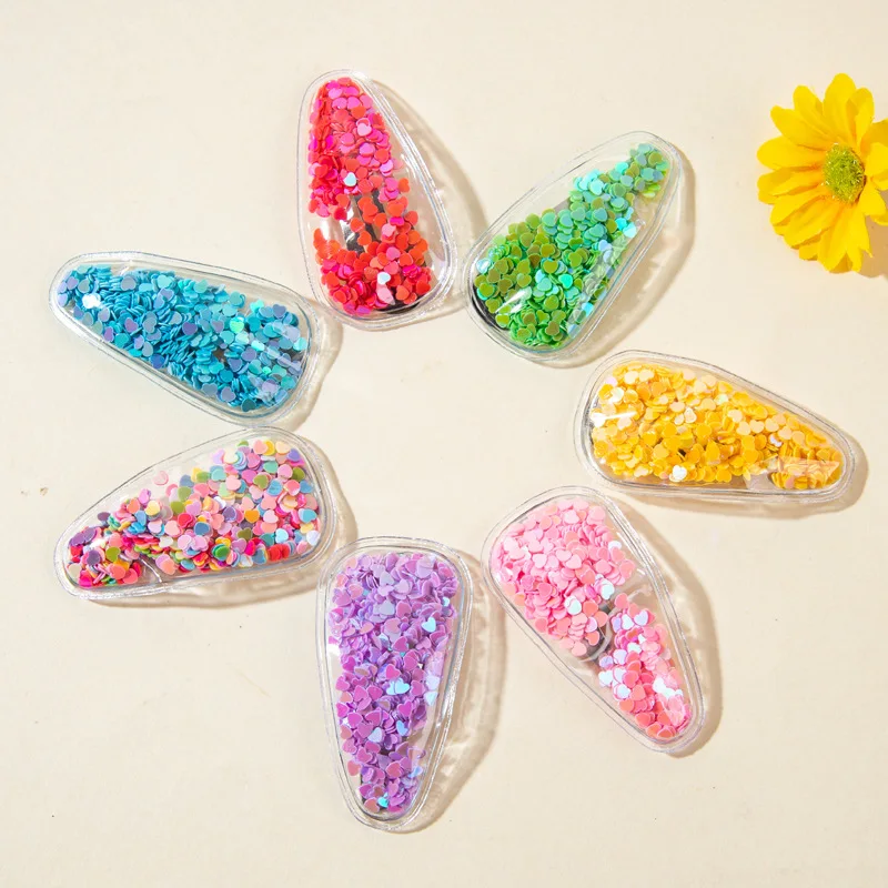 20Pcs/Lot Children Hair Accessories DIY Transparent Shaped Inflatable Sequin Water Drop Hair Clip Girls Head Decoration Material