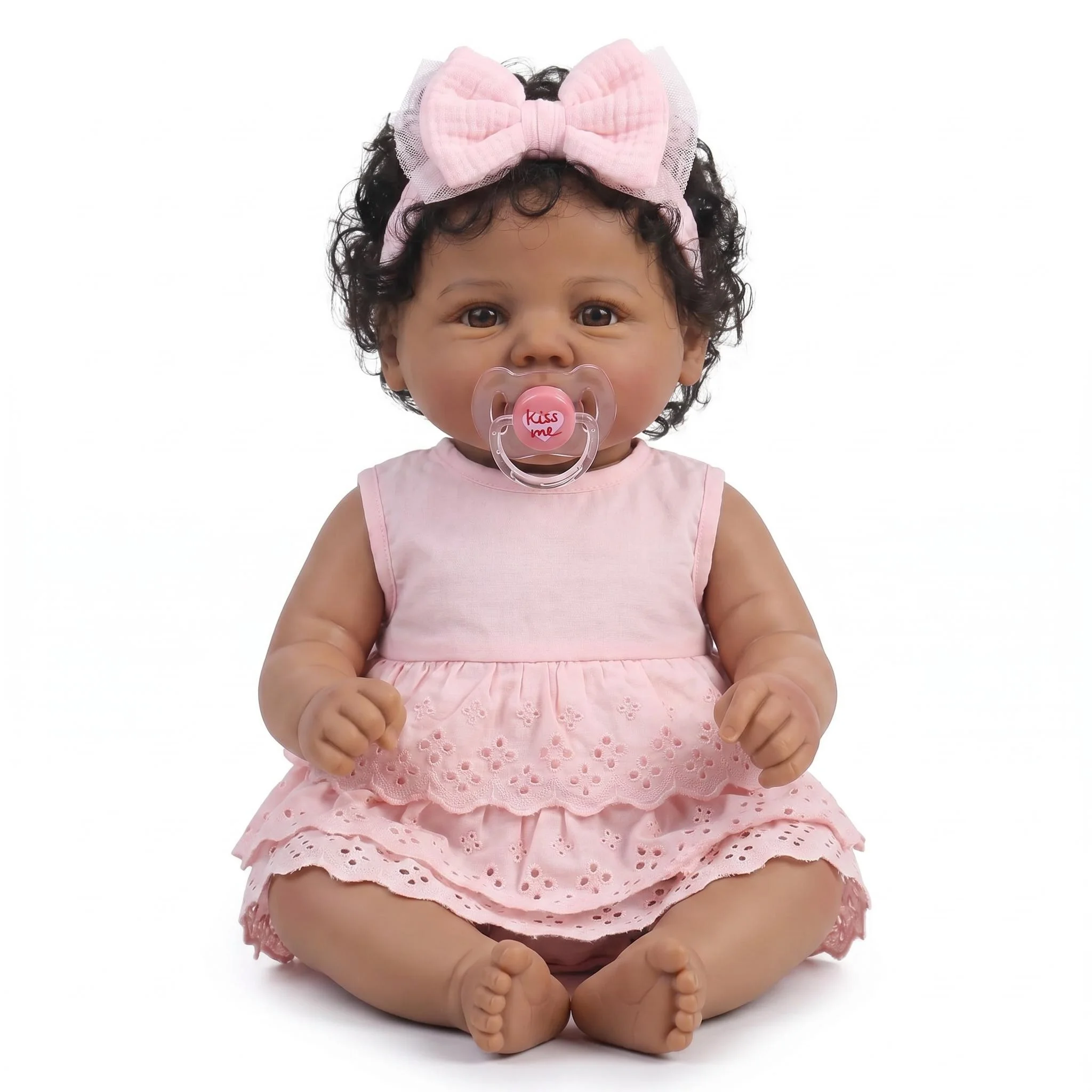 NPK 19inch Lifelike Reborn Baby Doll - Vivienne Soft Body 3D Dark Skin Hand Painted Rooted Hair Touch Collectible Doll