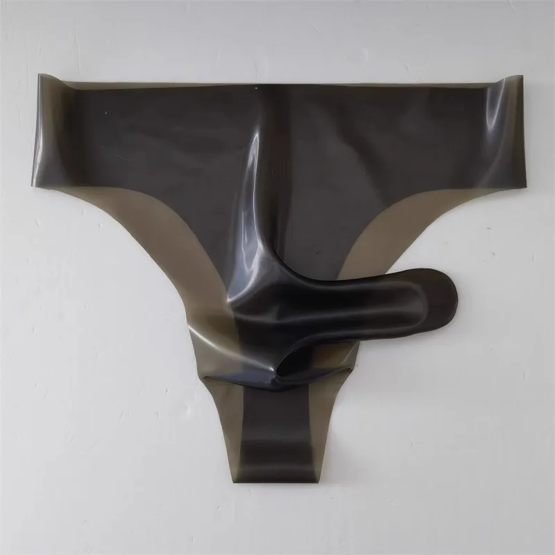 Latex Underwear Men's Sexy Lingerie Rubber Briefs with Penis Sleeve Condom Seamless One Piece Safety Panties Transparent Hombre