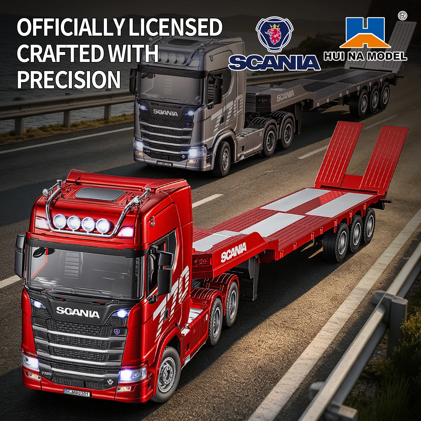 Huina 2026 New Model 1302A Scania 770s RC Heavy-Duty 1:24 Truck Trailer Model Tractor High-End Toy Children's Adult Gift