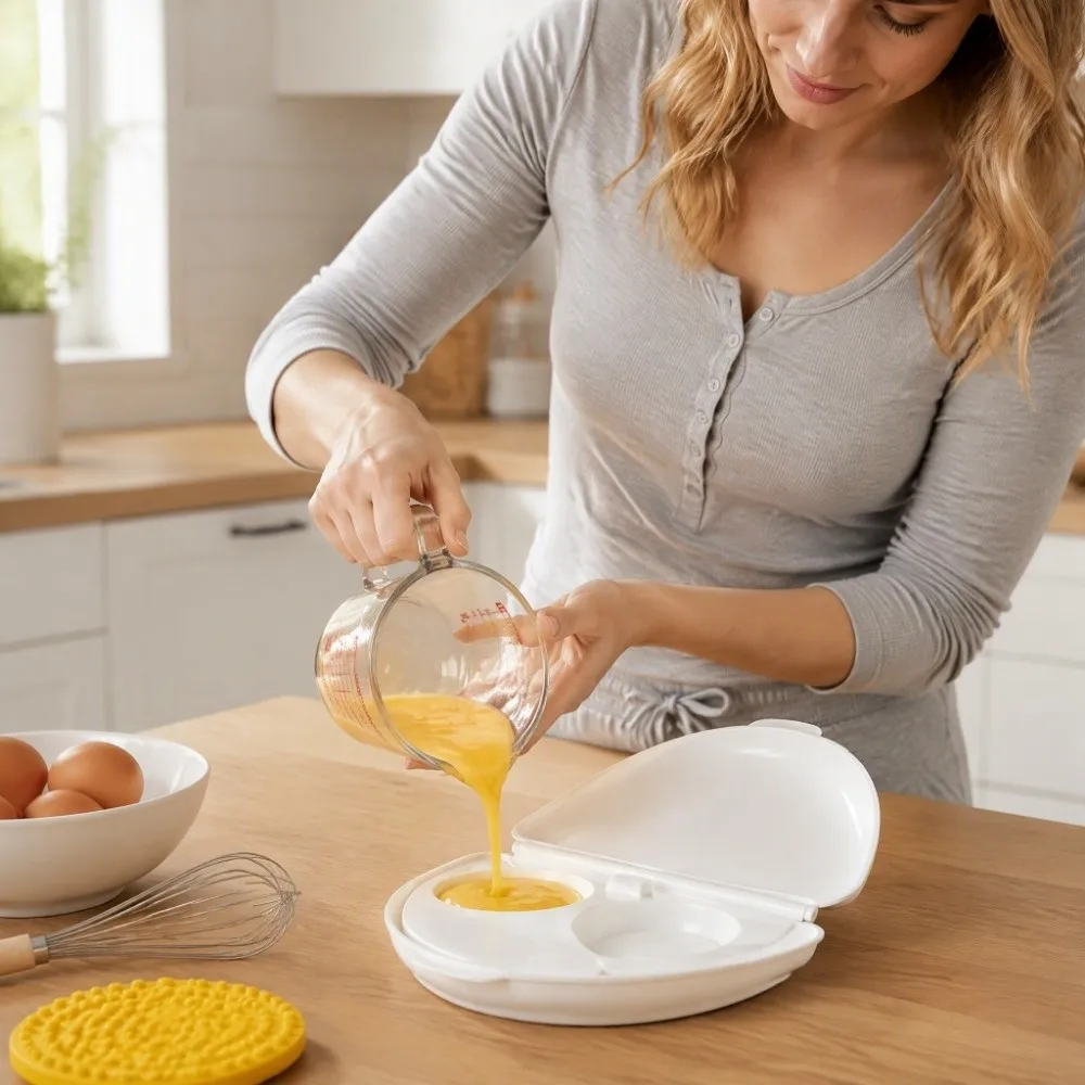 Practical Plastic Microwave Omelette Maker Heat Resistant Quick-Heat Poached Egg Maker with Lid Microwave Egg Cooker for Kitchen