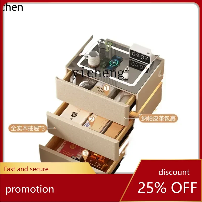 ZMLbedside table light luxury high-end bedroom storage small square cabinet three-layer drawer light gray