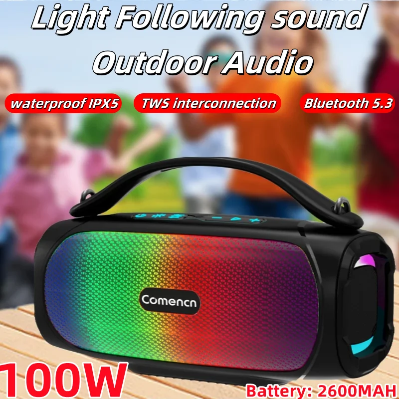 

100W Outdoor RGB Lamp Camping Portable Waterproof Strong Subwoofer Wireless Surround Bluetooth Speaker Caixa De Som Sound Box